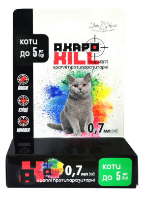 АкароKILL капли от блох и клещей котам ЗооХелс амп 0,7 мл